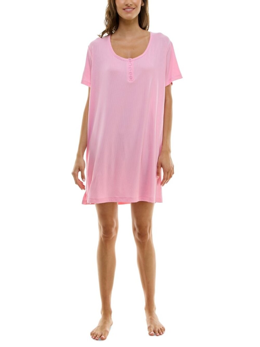 #1791 Roudelain Women's Short-Sleeve Henley Sleepshirt - Orchid Pink